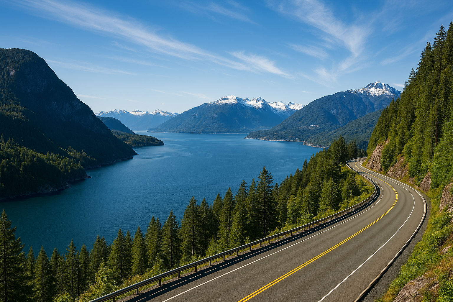 create a high resolution image about the sea to sky highway in british columbia canada