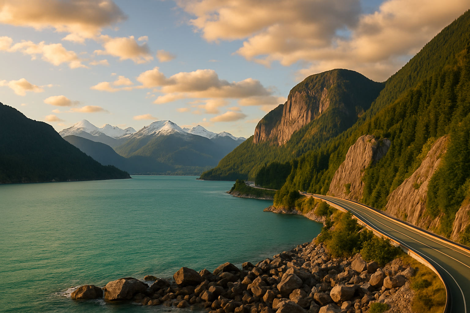 create an image featuring the beautiful sea to sky coast around squamish in bc canada