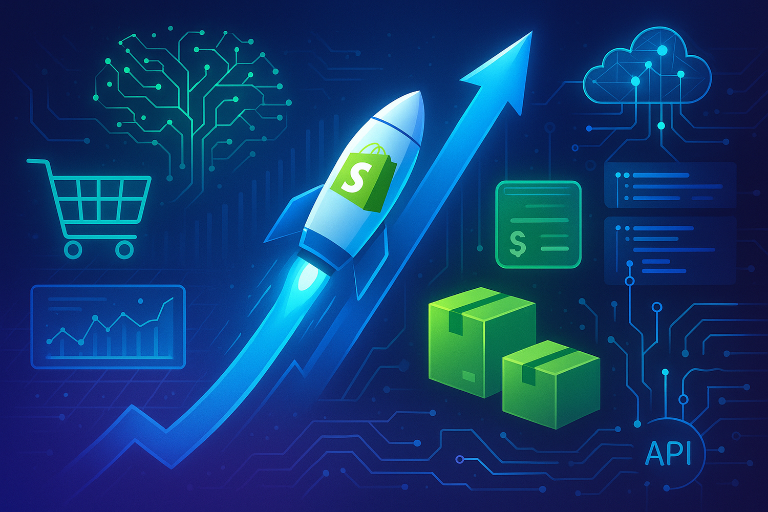 create an image to support this concept Accelerate E-commerce Growth: Full-Stack Shopify Services & AI Integration