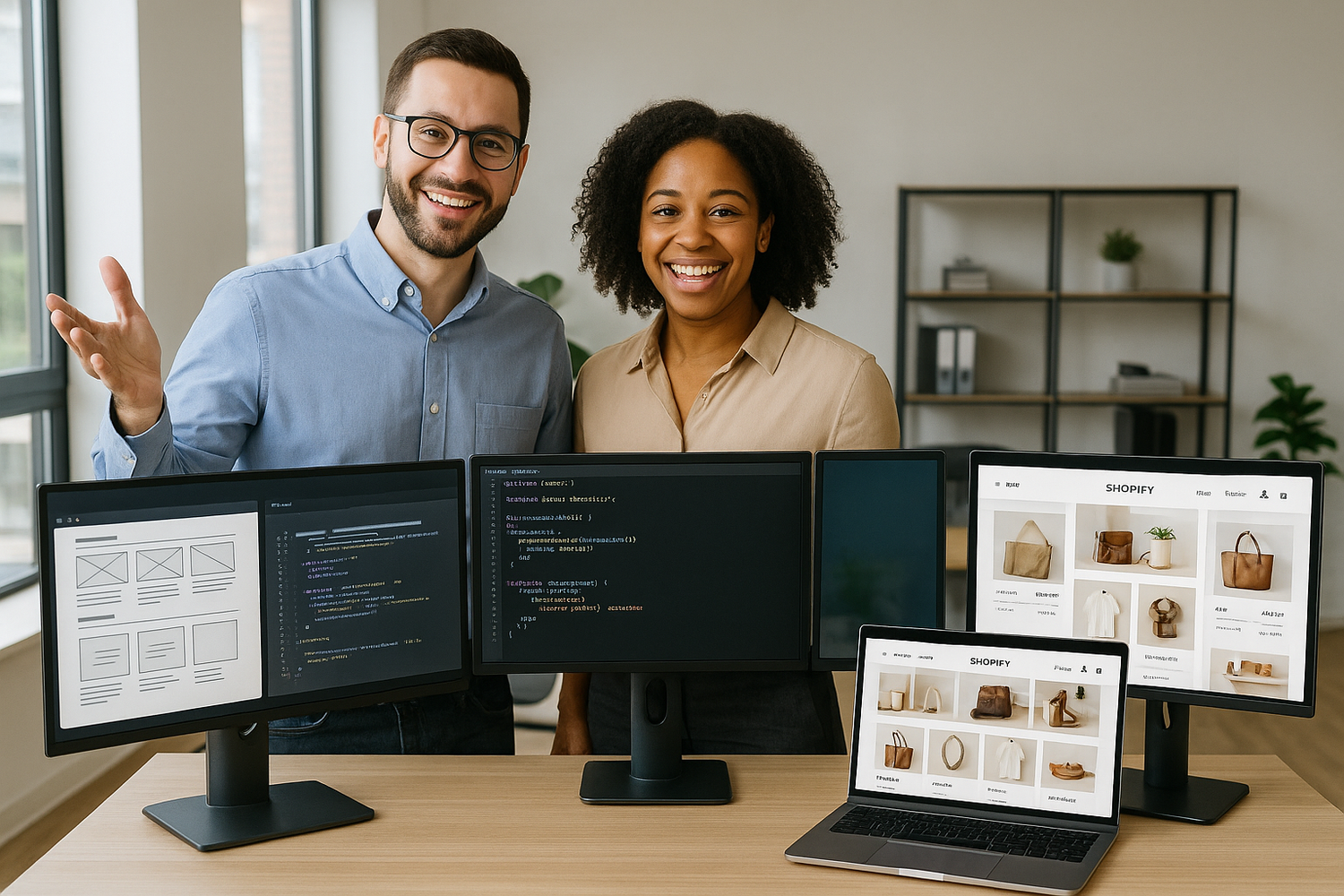 make sure the code in the screen is actually functional and realistic. Do ensure as well the laptop features the same imagery the screen to the far right shows too