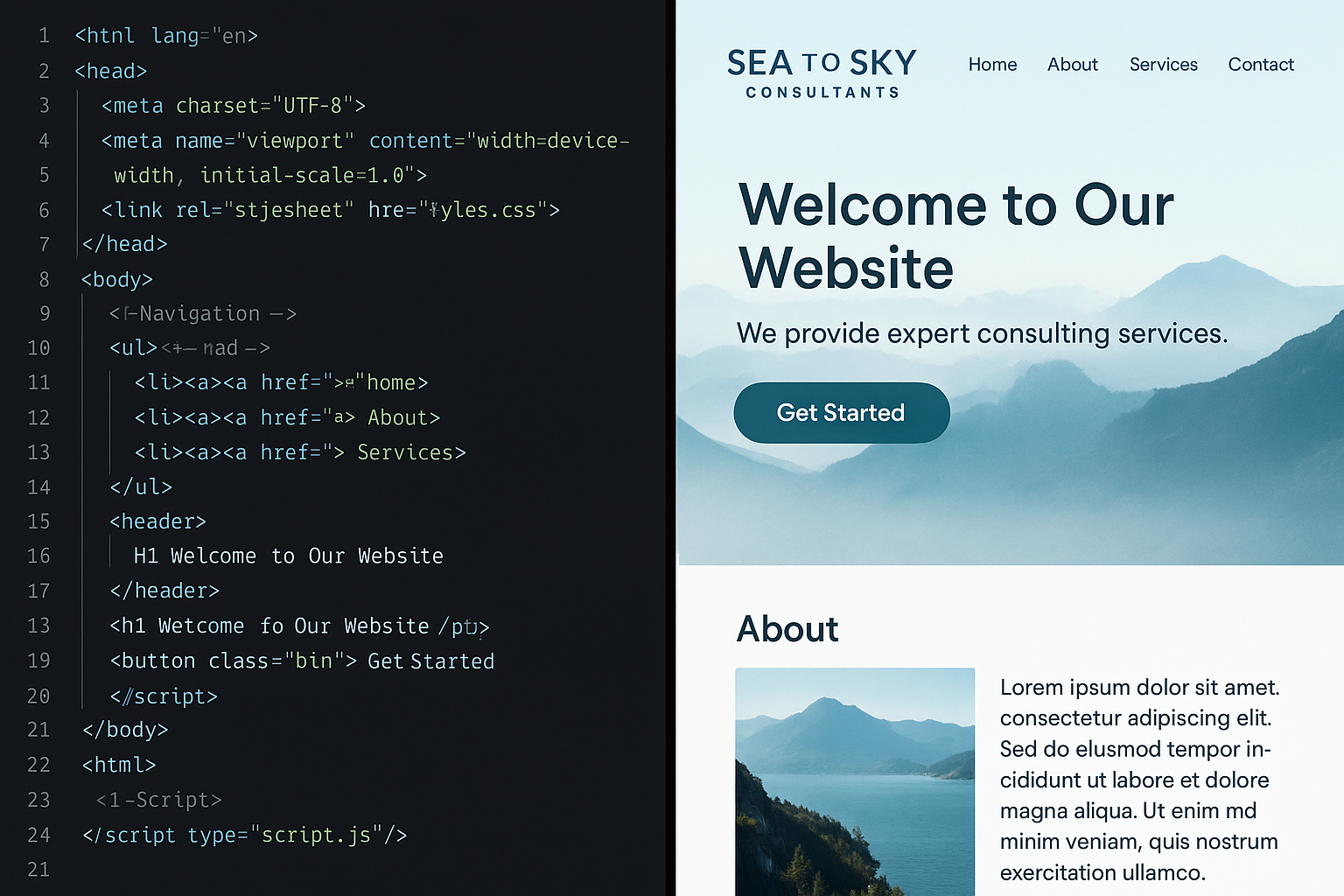 custom web design by Sea to Sky Consultants. Feature both code and the visual UI in image 